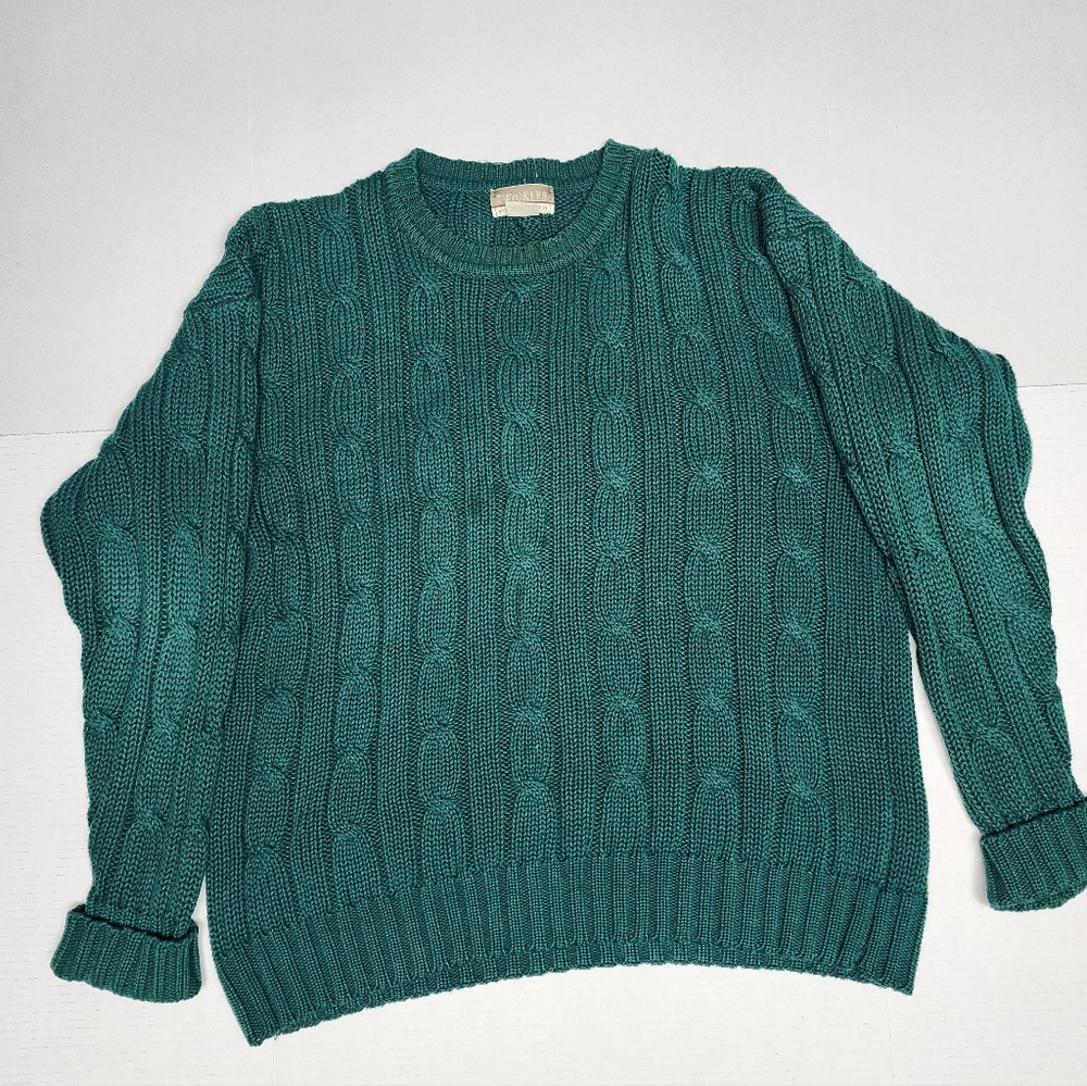 Vintage Twickers By Kenneth Gordon Men's Size Large Green Knit Cotton Sweater